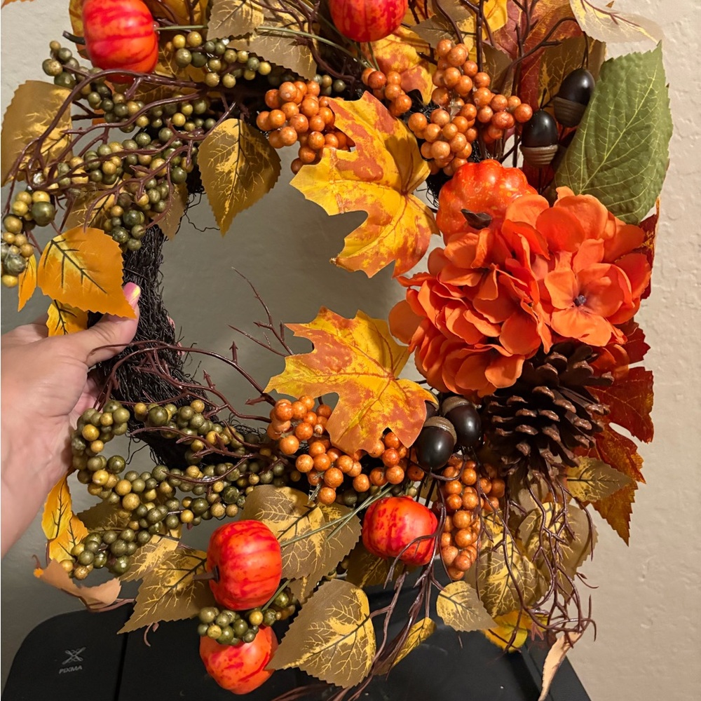 Autumn Harvest Wreath with Orange and Gold Accents